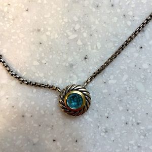 David Yurman Blue Topaz with 14K gold necklace